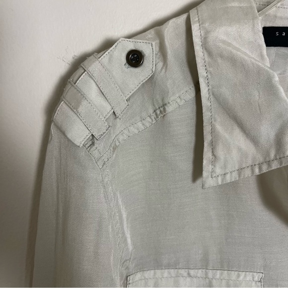 Sanctuary Cream Silk Blend Sheer Button Down Western Shirt Size Large Neutral - Picture 5 of 8